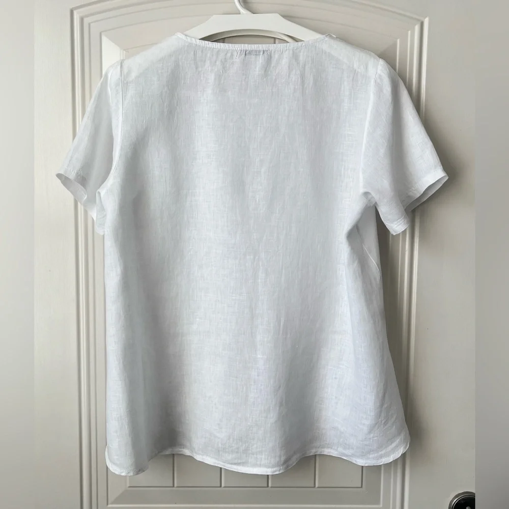 Terzo Millennio Italian Linen Blouse 100% Linen White Eyelet Hem L - Picture 3 of 10